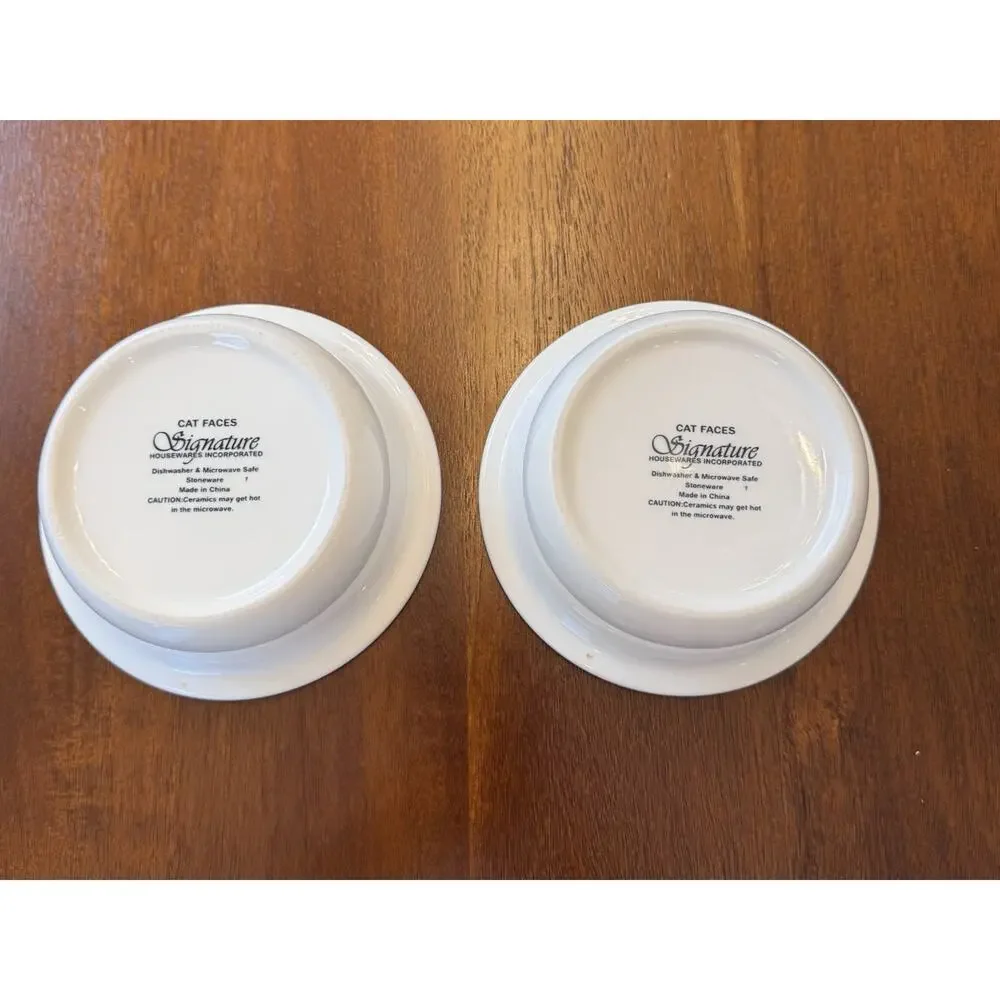 Cat Faces Signature Housewares Incorporated Stoneware Food & Water Bowls Set